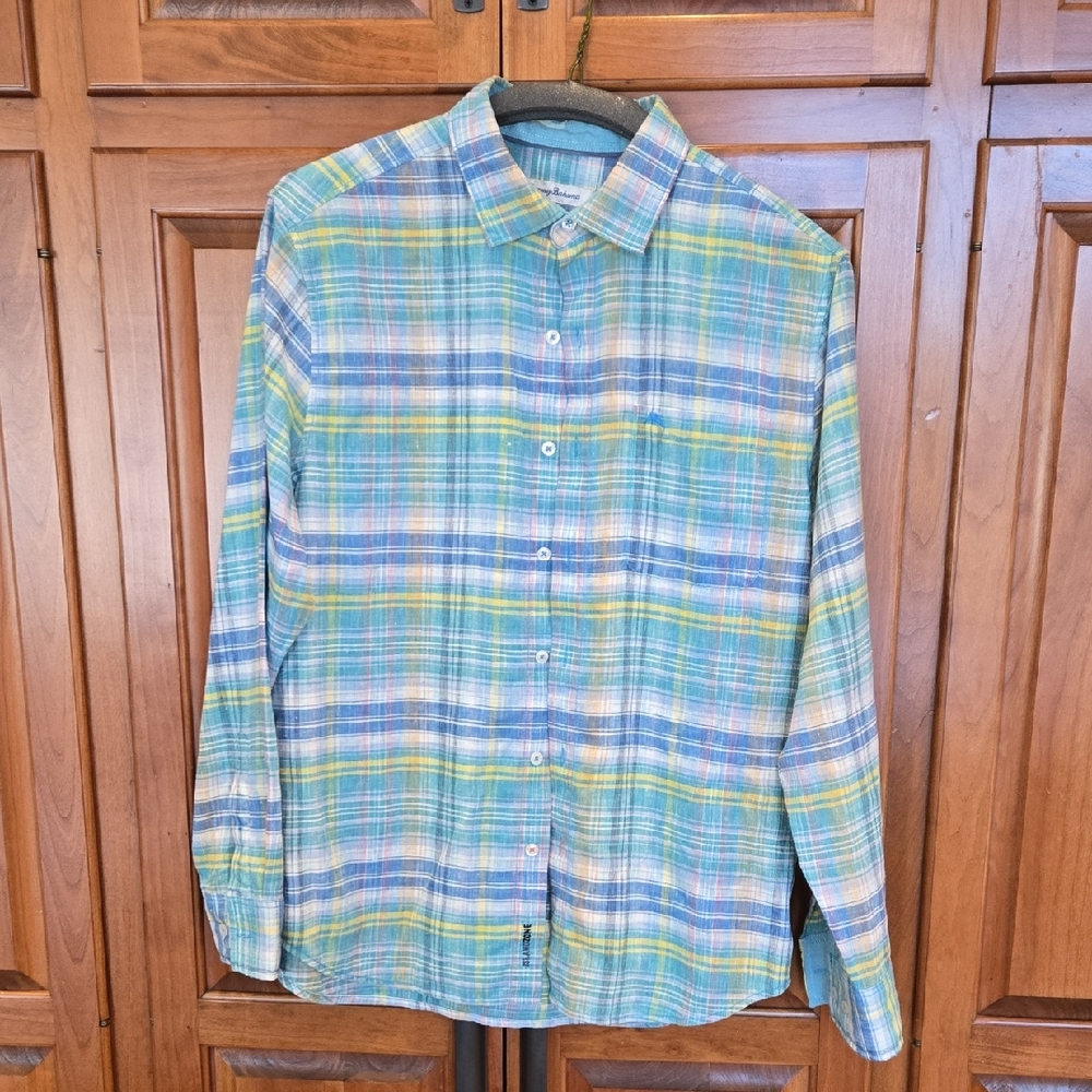 Tommy Bahama Blue and Yellow Plaid Shirt